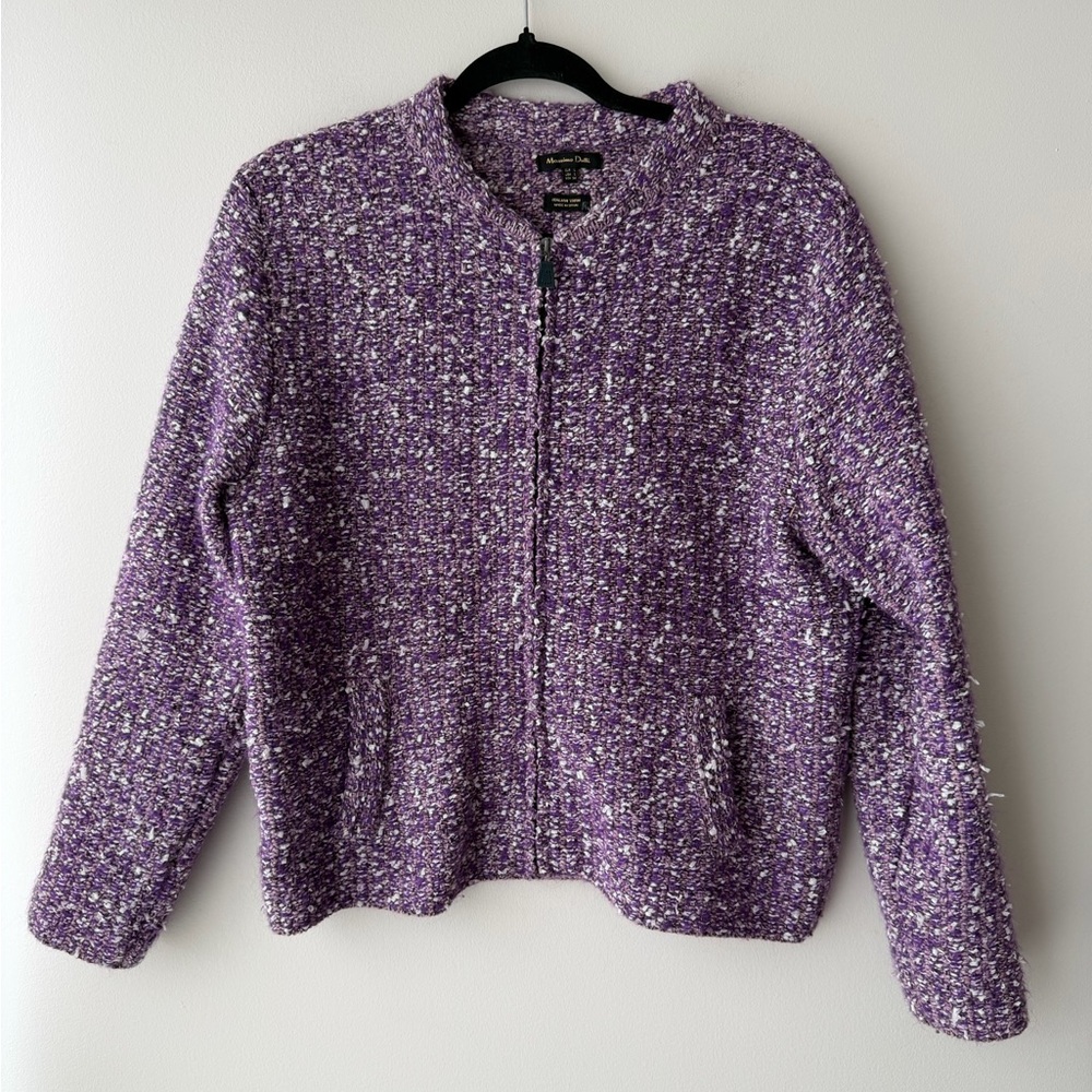 Massimo Dutti Purple Fleck Knit Wool Zip Up Cardigan